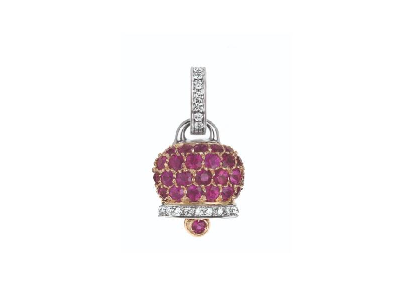 18KT WHITE AND ROSE GOLD CAMPANELLA CHARM WITH DIAMONDS AND RUBIES CAMPANELLE CHANTECLER 26884