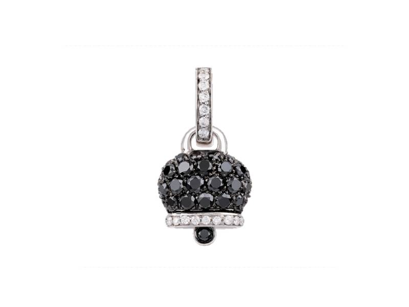18KT WHITE GOLD CAMPANELLA CHARM WITH BLACK AND WHITE DIAMONDS CAMPANELLE CHANTECLER 17710