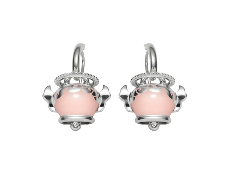 SILVER ANGEL BELL EARRINGS WITH PINK ENAMEL AND DIAMOND ET VOILA' CHANTECLER 37051