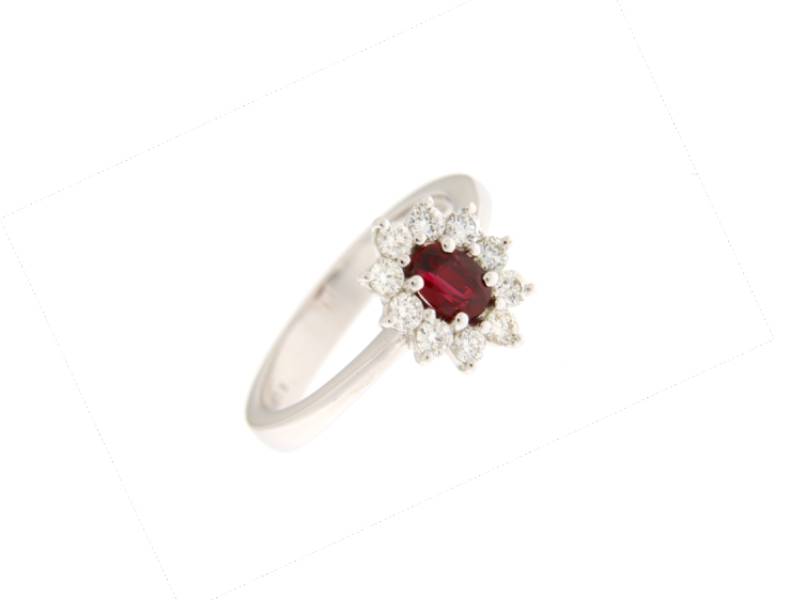 18 KT WHITE GOLD RING WITH RUBY AND DIAMONDS JUNIOR B AN2706BRB