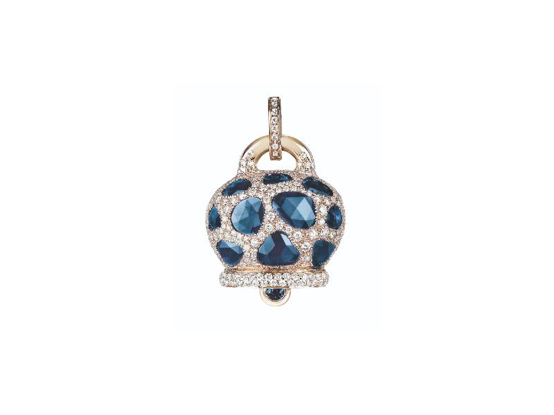 18KT YELLOW GOLD MAXI CAMPANELLA CHARM WITH FLAT SAPPHIRES AND DIAMONDS PAVE' ENCHANTE' CHANTECLER 33502