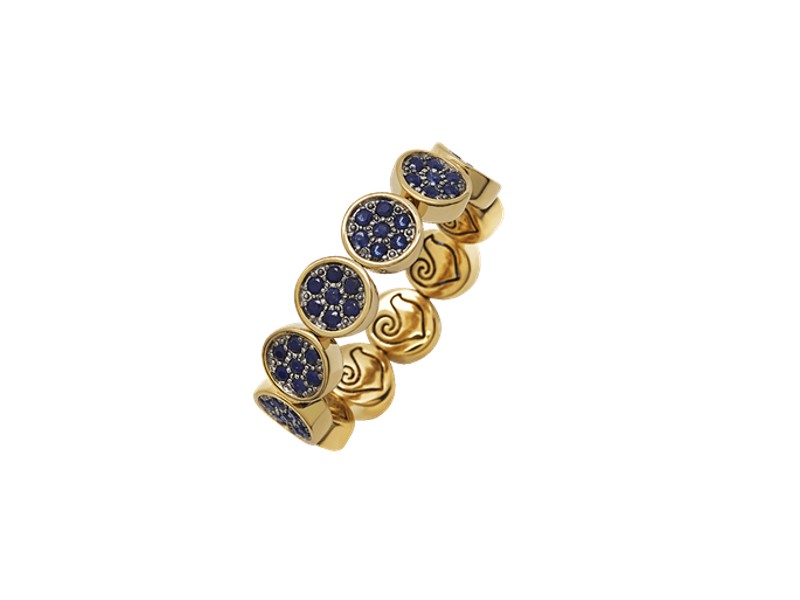 YELLOW GOLD AND BLUE ZAPPHIRES BAND RING PAILLETTES CHANTECLER 41279