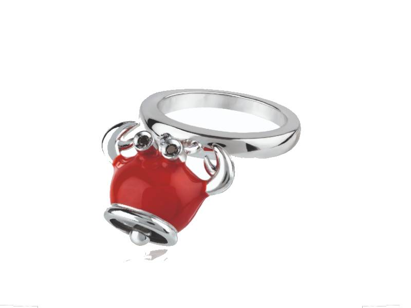 MICRO CRAB RING IN SILVER, RED ENAMEL AND BLACK DIAMONDS ET VOILA' CHANTECLER 39015