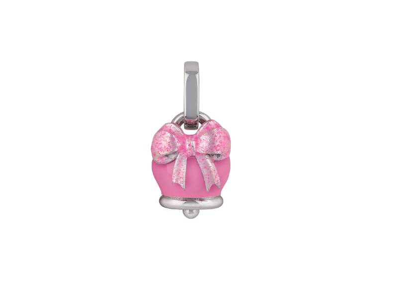 MICRO PENDANT CAMPANELLA  WITH RIBBON IN SILVER, PINK AND PINK GLITTER ENAMEL ET VOILA' CHANTECLER 41106