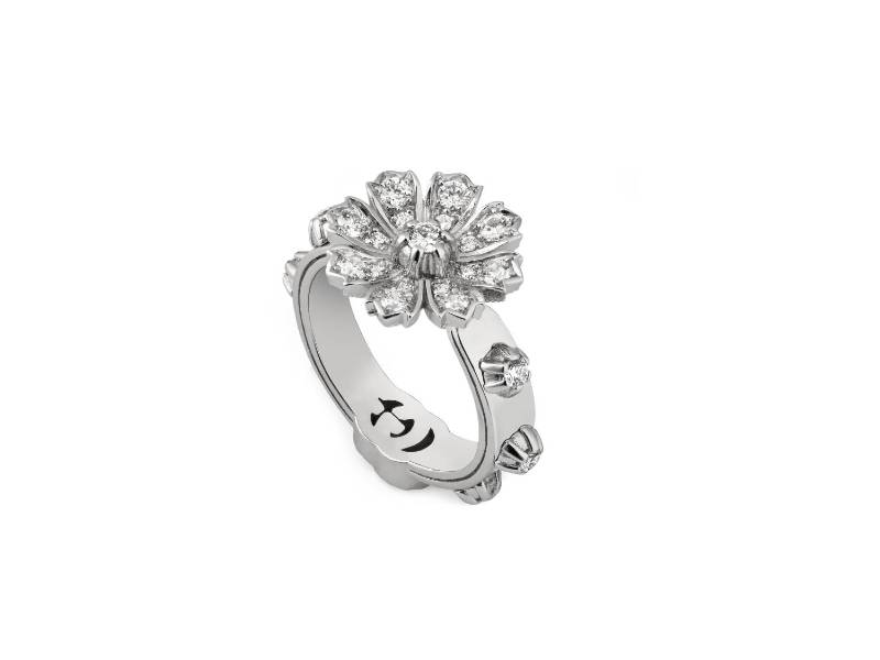 ANELLO ORO BIANCO E DIAMANTI FLORA GUCCI YBC581843001013