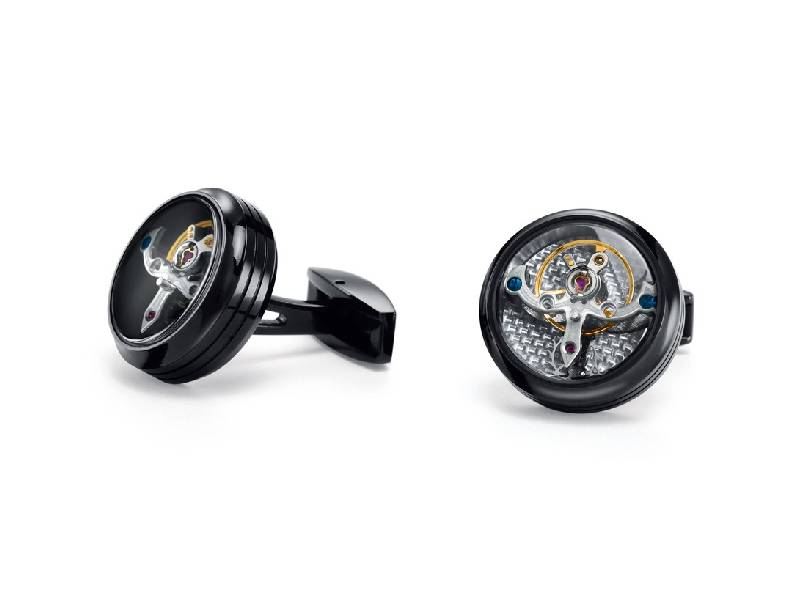 TOURBILLON CUFFLINKS IN BLACK PVD/CARBON FIBER TF EST. 1968 CTPB02