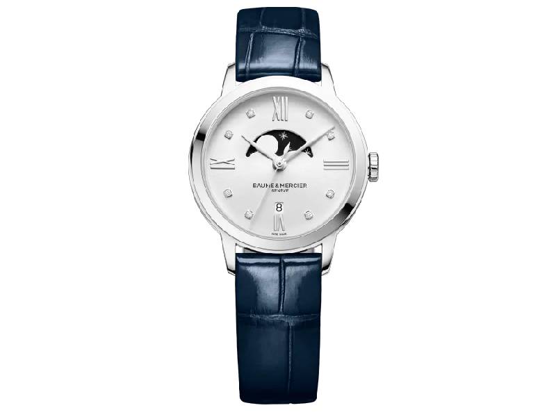 WOMEN'S WATCH STEEL/LEATHER QUARTZ WITH DIAMONDS AND MOON PHASE CLASSIMA  BAUME & MERCIER M0A10329