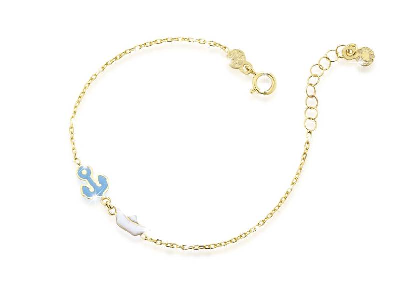 BRACELET IN YELLOW GOLD 9KT WITH ANCHOR AND BOAT, COLOURED ENAMEL PRIMEGIOIE LE BEBE' PMG075