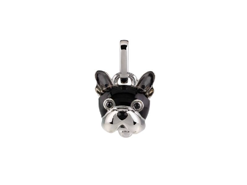 SMALL PENDANT CAMPANELLA DOG IN SILVER, BLACK ENAMEL AND BLACK SPINEL ET VOILA' CHANTECLER 38580