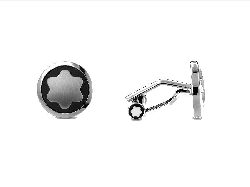 STAR CUFFLINKS, ROUND IN STAINLESS STEEL WITH ONYX MONTBLANC 116661