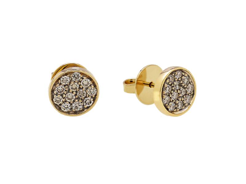 18KT YELLOW GOLD STUD EARRINGS WITH CHAMPAGNE DIAMONDS PAVE' PAILLETTES CHANTECLER 41332