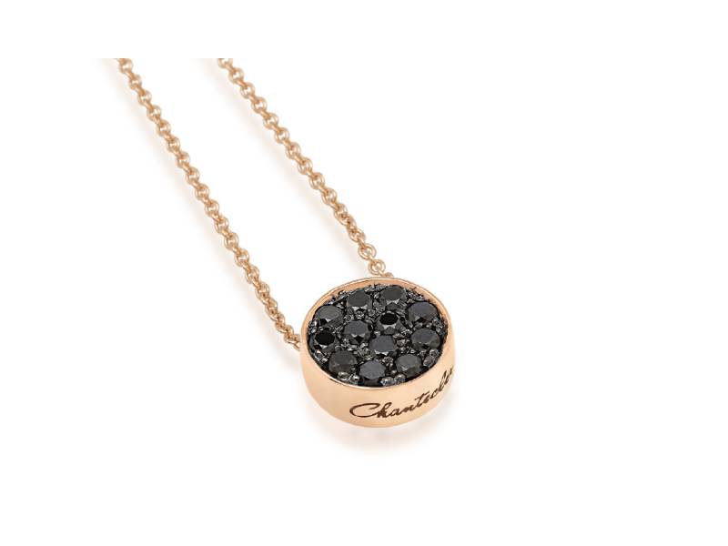 GIROCOLLO CON PENDENTE PAILETTES ORO ROSA, PAVE' DIAMANTI NERI E SMALTO NERO PAILLETTES CHANTECLER 41410