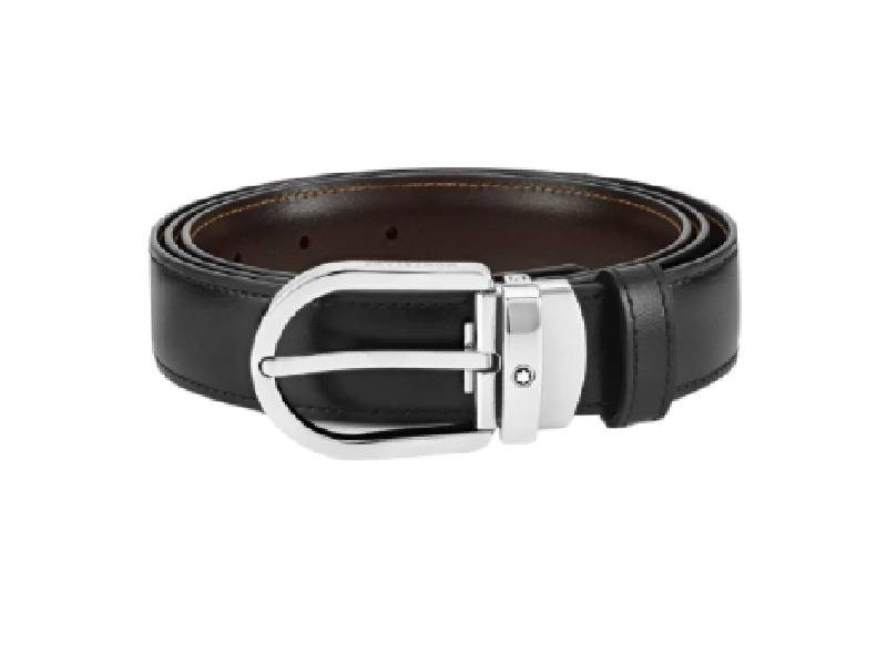 SELF- ADJUSTABLE REVERSIBLE BLACK/BROWN BELT HORSESHOE BUCKLE MONTBLANC 128135