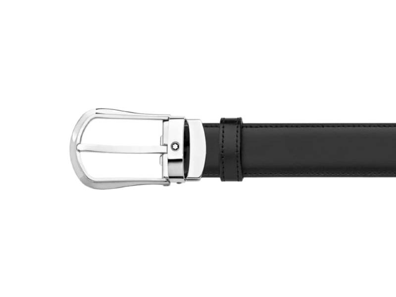 SELF- ADJUSTABLE REVERSIBLE BLACK/BROWN BELT SHINY PALLADIUM FINISH ROUNDED TRAPEZE BUCKLE MONTBLANC 118425