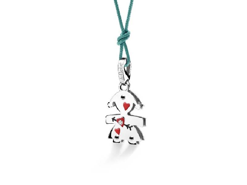 PENDANT WHITE GOLD 9KT GIRL SILHOUETTE WITH ENAMELLED HEART AND DIAMANT LOVELY LE BEBE' LBB583