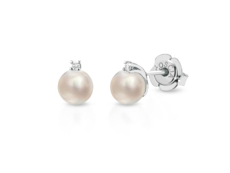 WHITE GOLD EARRINGS WITH AKOYA AA+ PEARLS AND DIAMONDS COSCIA LBEAAK