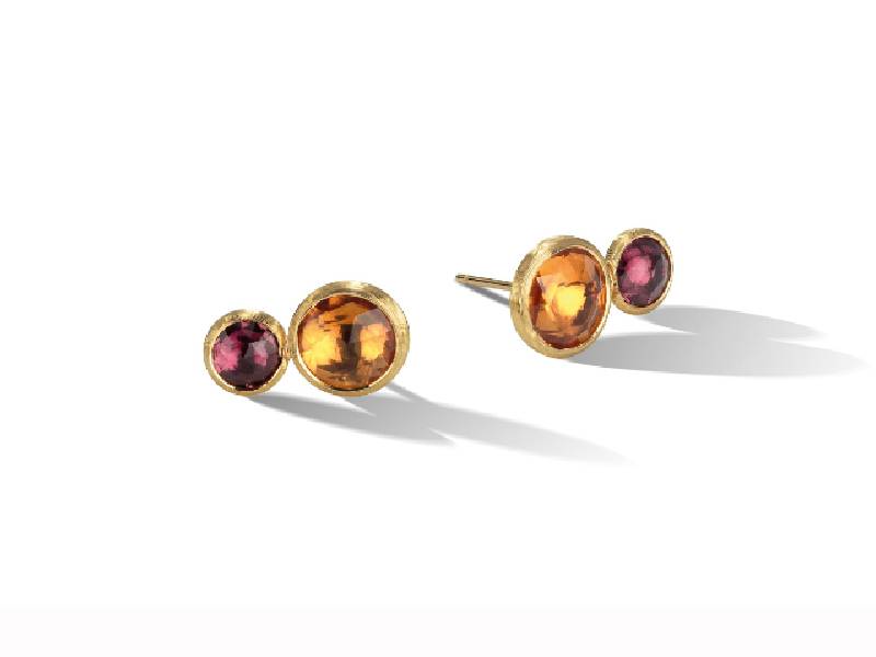 DOUBLE STUD EARRINGS IN YELLOW GOLD CITRINE QUARTZ AND PINK TOURMALINE JAIPUR MARCO BICEGO OB1518-MIX164