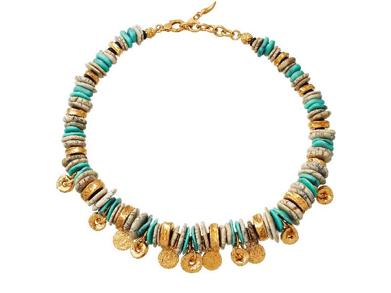NECKLACE IN GOLD-PLATED STERLING SILVER, TURQUOISE AND SAND-COLOURED  JASPER BALI GIOVANNI RASPINI 11245