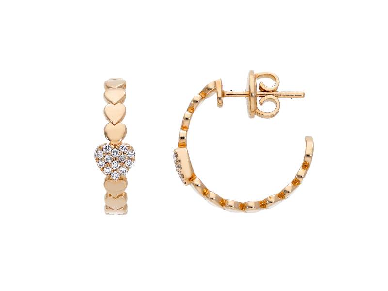 HOOP EARRINGS WITH ROSE GOLD HEARTS AND DIAMOND PAVES 246827
