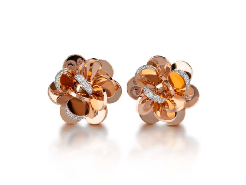 SMALL 18KT PINK GOLD FLOWERS EARRINGS WITH DIAMONDS PAILLETTES CHANTECLER 38478