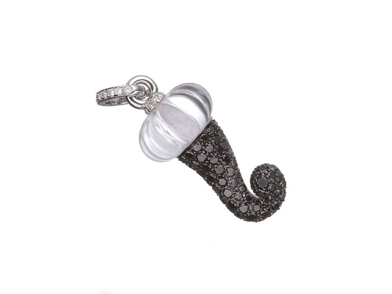 HORN PENDANT IN ROCK CRYSTAL AND WHITE AND BLACK DIAMONDS CORNI CHANTECLER 20853