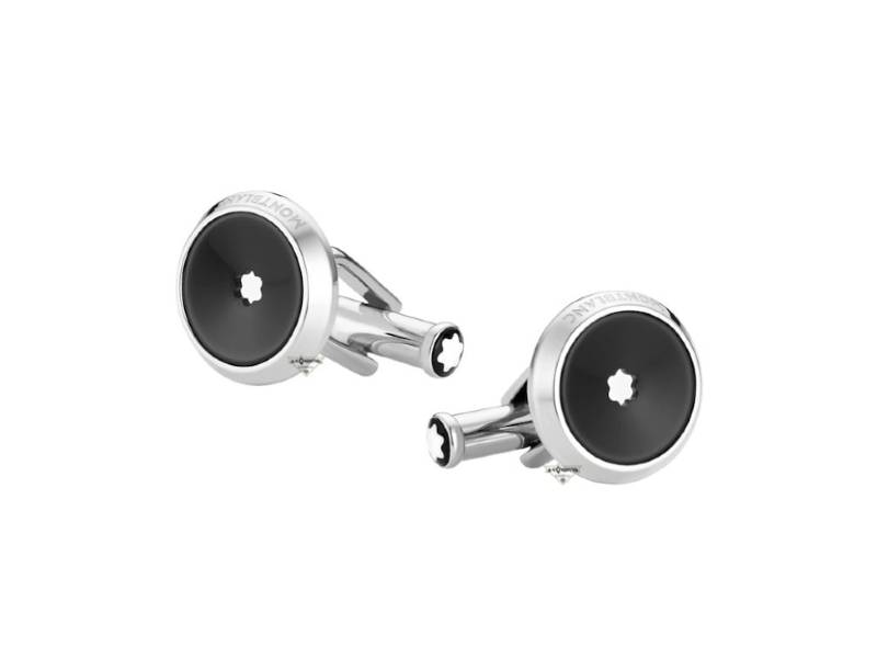 ROUND CUFFLINKS IN STAINLESS STEEL WITH BLACK RESIN STAR MONTBLANC 118607