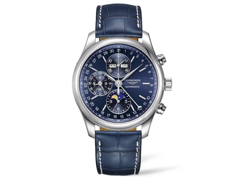 CHRONOGRAPH MOON-PHASE AUTOMATIC MEN'S WATCH STEEL/LEATHER MASTER COLLECTION LONGINES L2.773.4.92.0