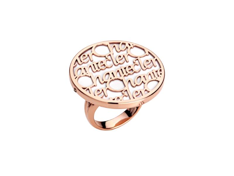 9KT ROSE GOLD RING WITH WHITE ENAMEL POUR PARLER CHANTECLER 30039