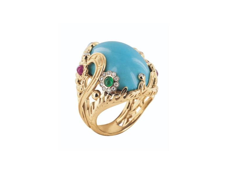 9KT YELLOW GOLD RING WITH CENTRAL TURQUOISE STONE SUAMEM CHANTECLER 30658