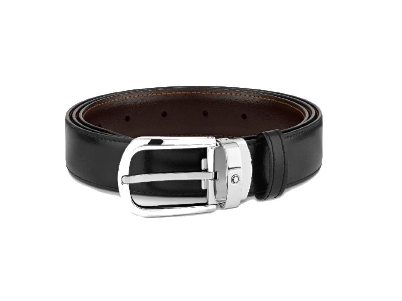 SELF- ADJUSTABLE REVERSIBLE BLACK/BROWN BELT SHINY FINISH HORSESHOE BUCKLE MONTBLANC 114412