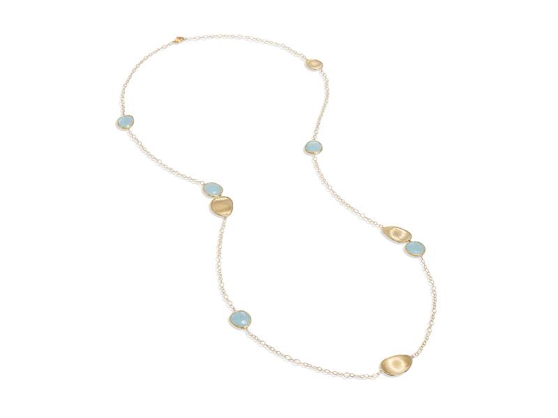 18KT YELLOW GOLD LONG NECKLACE WITH IRREGULAR CHAIN AND AQUAMARINE CB1982 AQD Y