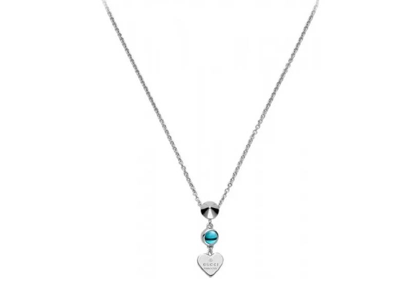 SILVER NECKLACE WITH HEART AND BLU TOPAZ TRADEMARK  GUCCI YBB32587100