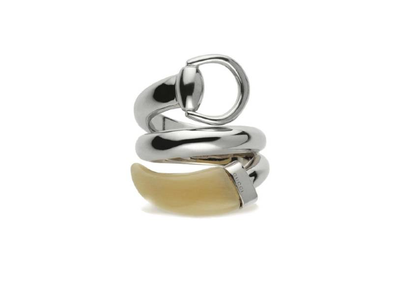 SILVER RING WITH WHITE HORN HORSEBIT GUCCI YBC283770001