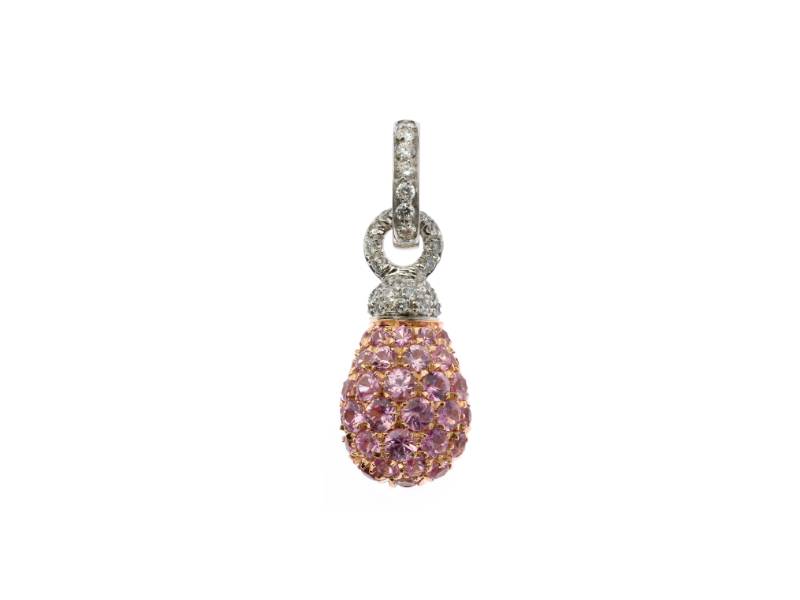 CIONDOLO IN ORO BIANCO E ROSA CON DIAMANTI E PAVE' DI ZAFFIRI ROSA JOYFUL CHANTECLER 24895