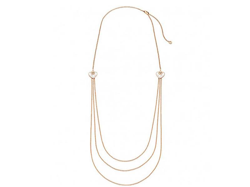 18KT ROSE GOLD THREE ROWS SAUTOIR NECKLACE WITH MOTHER OF PEARL HEART BULGARI BULGARI BULGARI CL857262