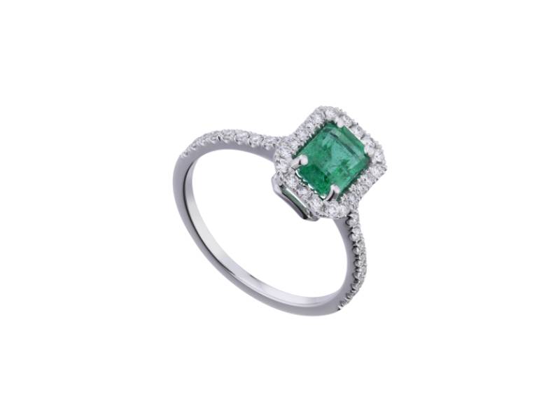 18KT WHITE GOLD RING WITH EMERALD AND DIAMONDS WORLD DIAMOND GROUP ACLC072DISM3