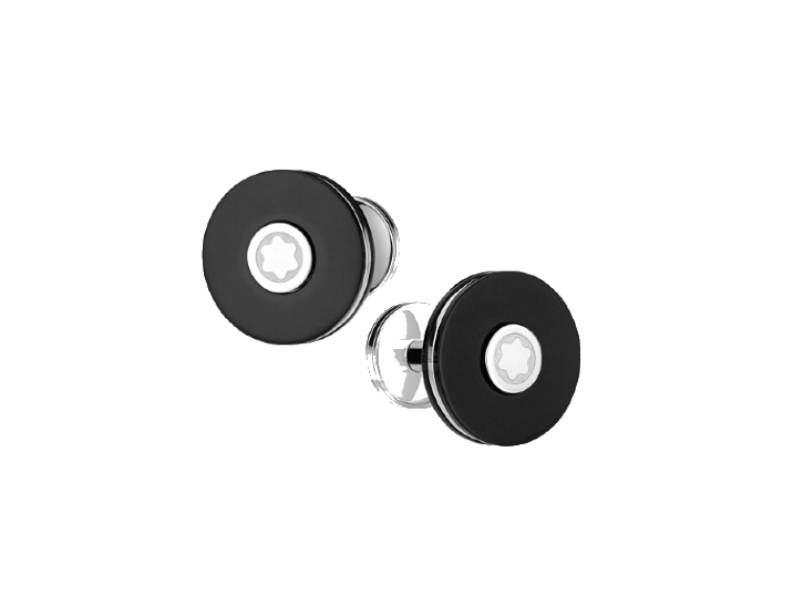 PIX CUFFLINKS ROUND IN STAINLESS STEEL WITH BLACK RESIN MONTBLANC 116666