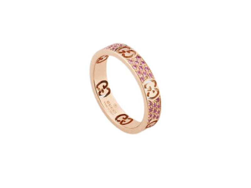 ANELLO A FASCIA SOTTILE IN ORO ROSA CON ZAFFIRI ROSA ICON STARDUST GUCCI YBC163043001