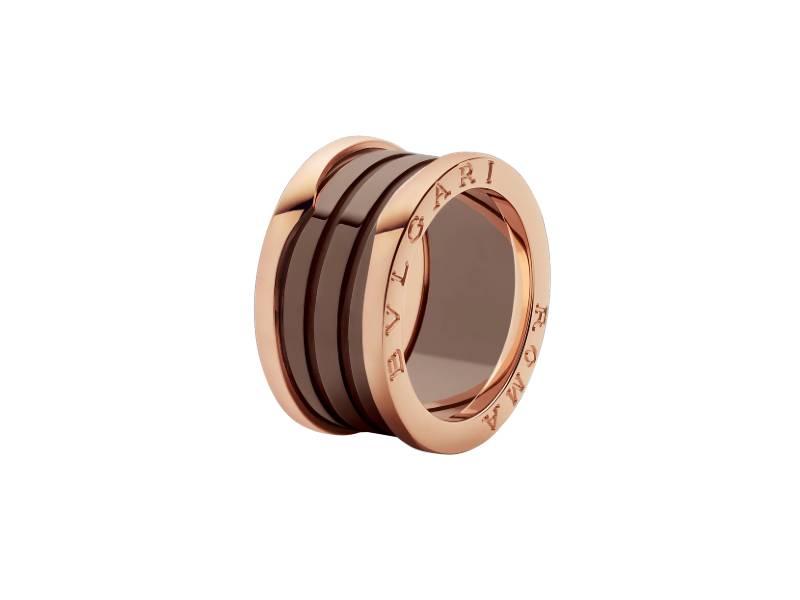 ANELLO A 4 FASCE ORO ROSA CERAMICA BRONZO BZERO1 ROMA BULGARI AN856887