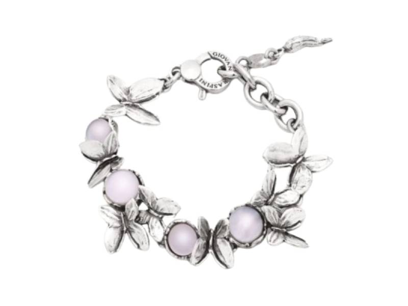 SILVER BRACELET WITH MOTHER OF PEARLS AND HYDROTERMAL QUARTZ BIG BUTTERFLY GIOVANNI RASPINI 11383
