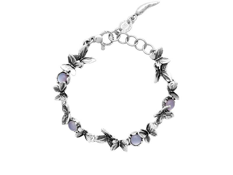 SILVER BRACELET WITH MOTHER OF PEARLS AND HYDROTERMAL QUARTZ BUTTERFLY GIOVANNI RASPINI 11384