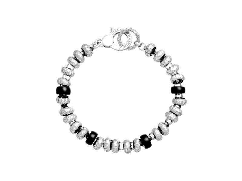 SILVER BRACELET WITH ONYX BLACK BEADS CHARMS GIOVANNI RASPINI 11469