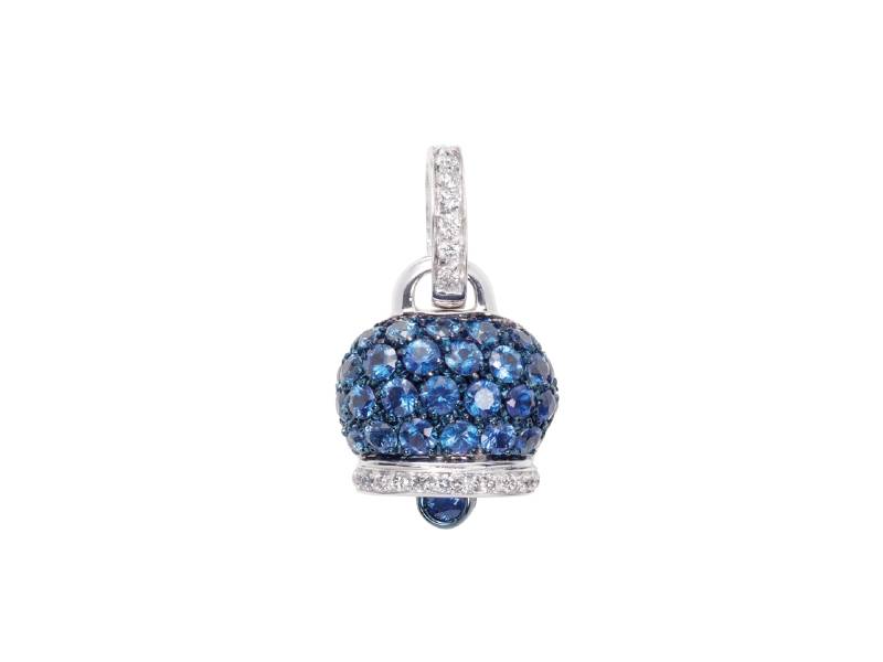 18KT WHITE GOLD CAMPANELLA CHARM WITH WHITE DIAMONDS AND SAPPHIRE CAMPANELLE CHANTECLER 30942