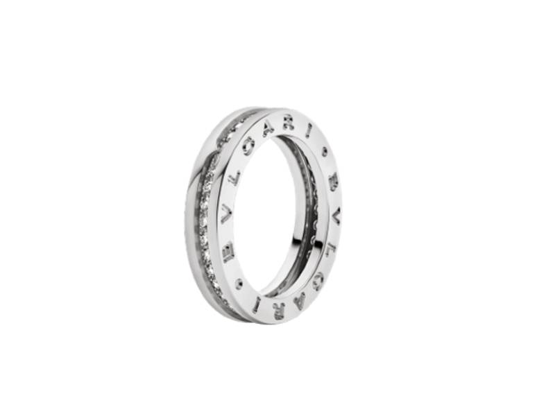 ONE-BAND 18KT WHITE GOLD RING SET WITH DIAMOND PAVE' ON THE SPIRAL BZERO1 BULGARI AN850656