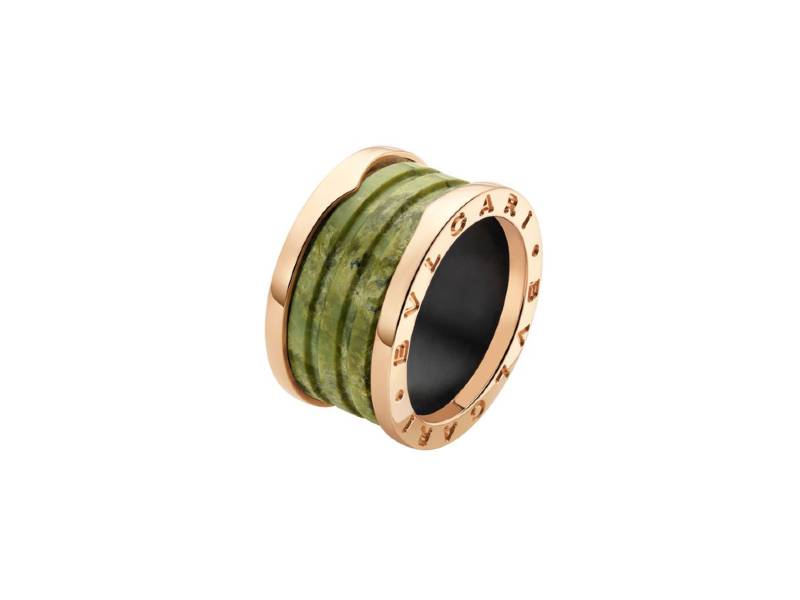 FOUR-BAND RING IN ROSE GOLD AND GREEN MARBLE BZERO1 BULGARI AN856221