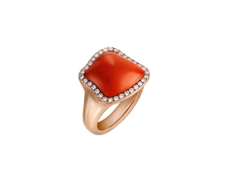 18KT ROSE GOLD RING WITH RED CORAL AND DIAMONDS ENCHANTE' CHANTECLER 41753