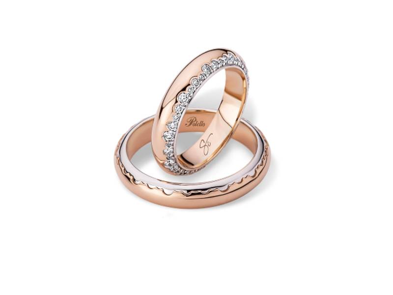 ROSE GOLD AND WHITE GOLD PAIR OF WEDDING RINGS WITH DIAMONDS TRAMA 
