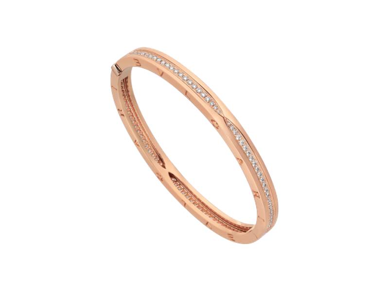 18KT ROSE GOLD BANGLE BRACELET WITH DIAMONDS PAVE' BZERO1 BULGARI BR857372