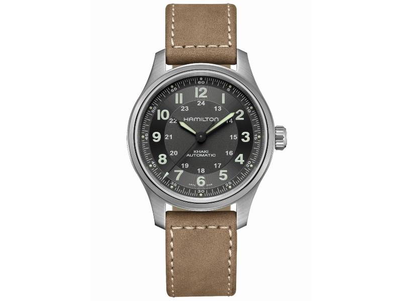 OROLOGIO UOMO AUTOMATICO TITANIO/PELLE KHAKI FIELD H70545550