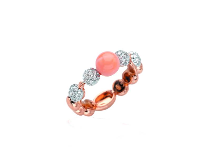 ANELLO IN ORO ROSA E BIANCO CON CORALLO ROSA E DIAMANTI BON BON CHANTECLER 27346